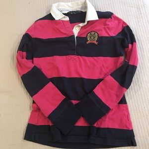 Tommy Hilfiger Pink & Navy Stripe Long Sleeve Polo